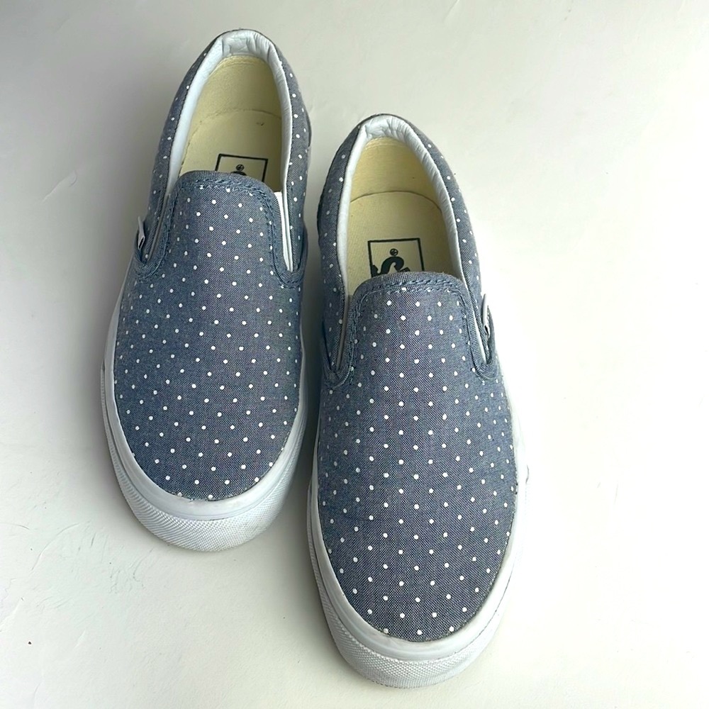 VANS•CLASSIC SLIP ON•GRAY•WHITE POLKA DOT•WOMENS 5